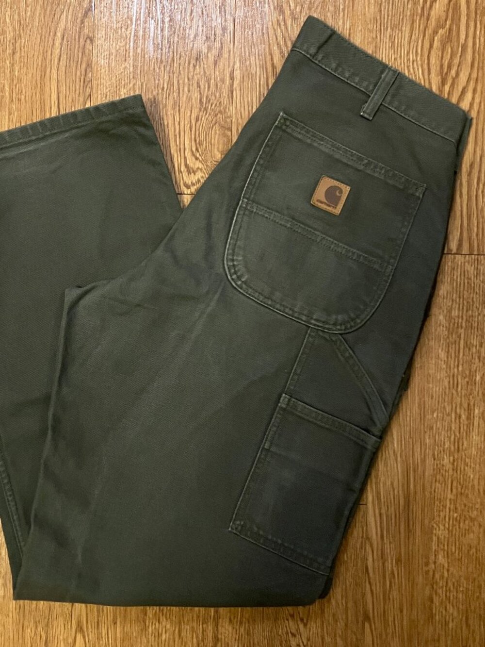 Carhartt Pants Carpenter B11 MOS Green Leather Patch Duck Canvas Work